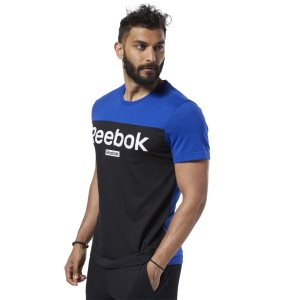 Koszulki Męskie Reebok Training Essentials Linear Logo Niebieskie/Czarne PL 86SQLON